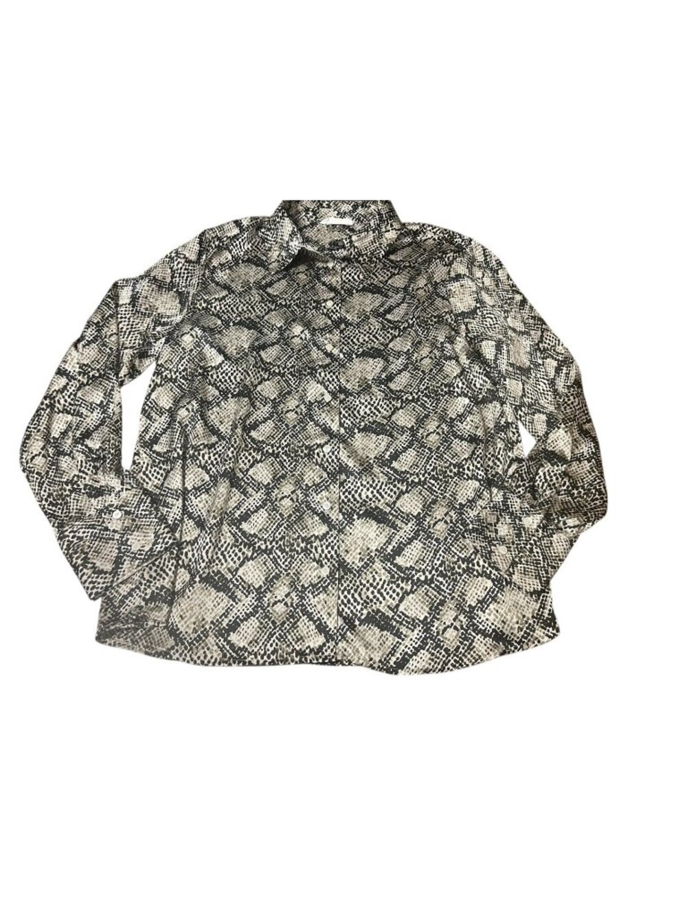 PRIMARK CARES Women's Size Medium Geometric Print Button-Up Satin Blouse